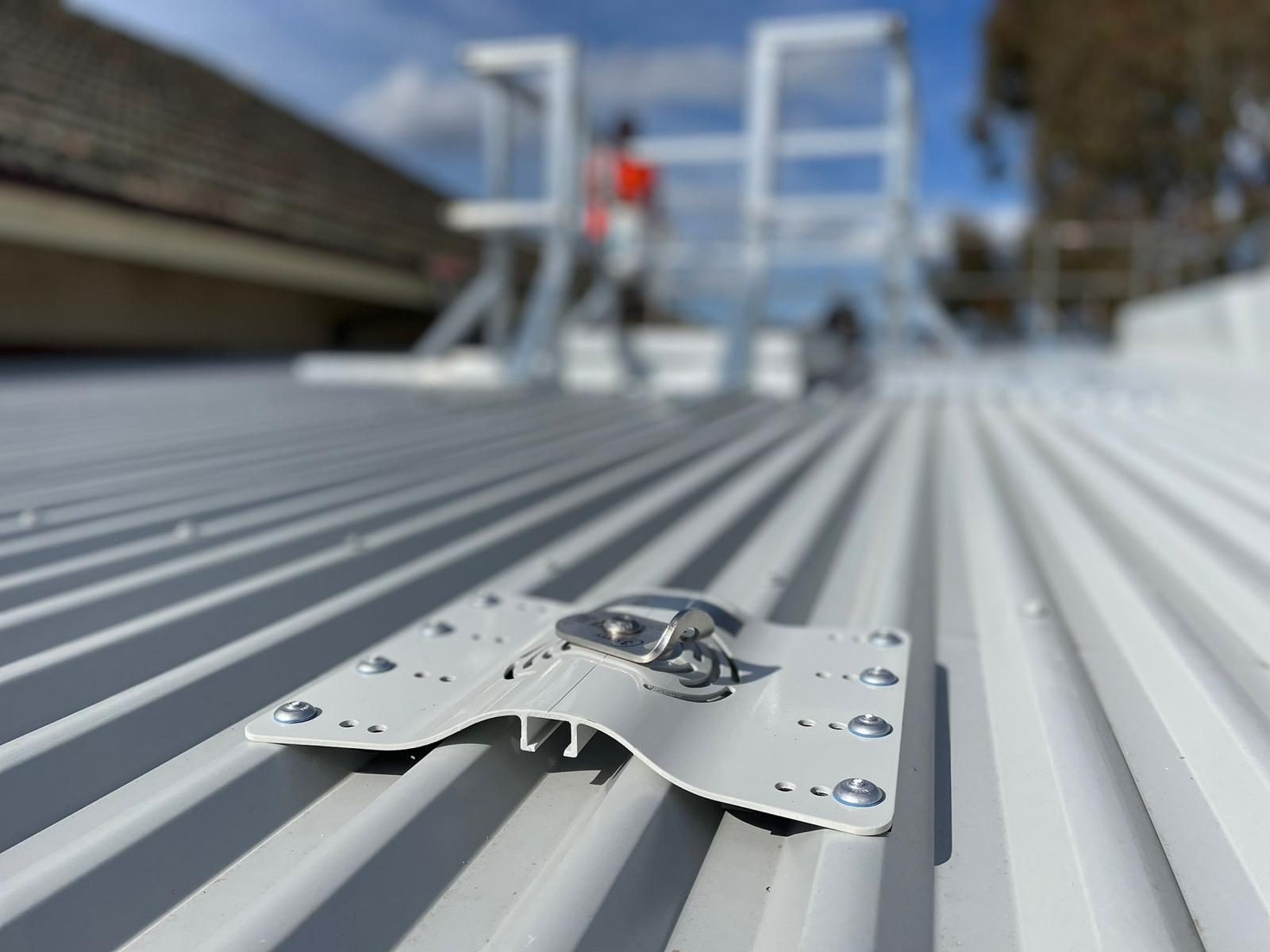Roof anchor point installation Melbourne on metal deck roof by Hayes Height Services